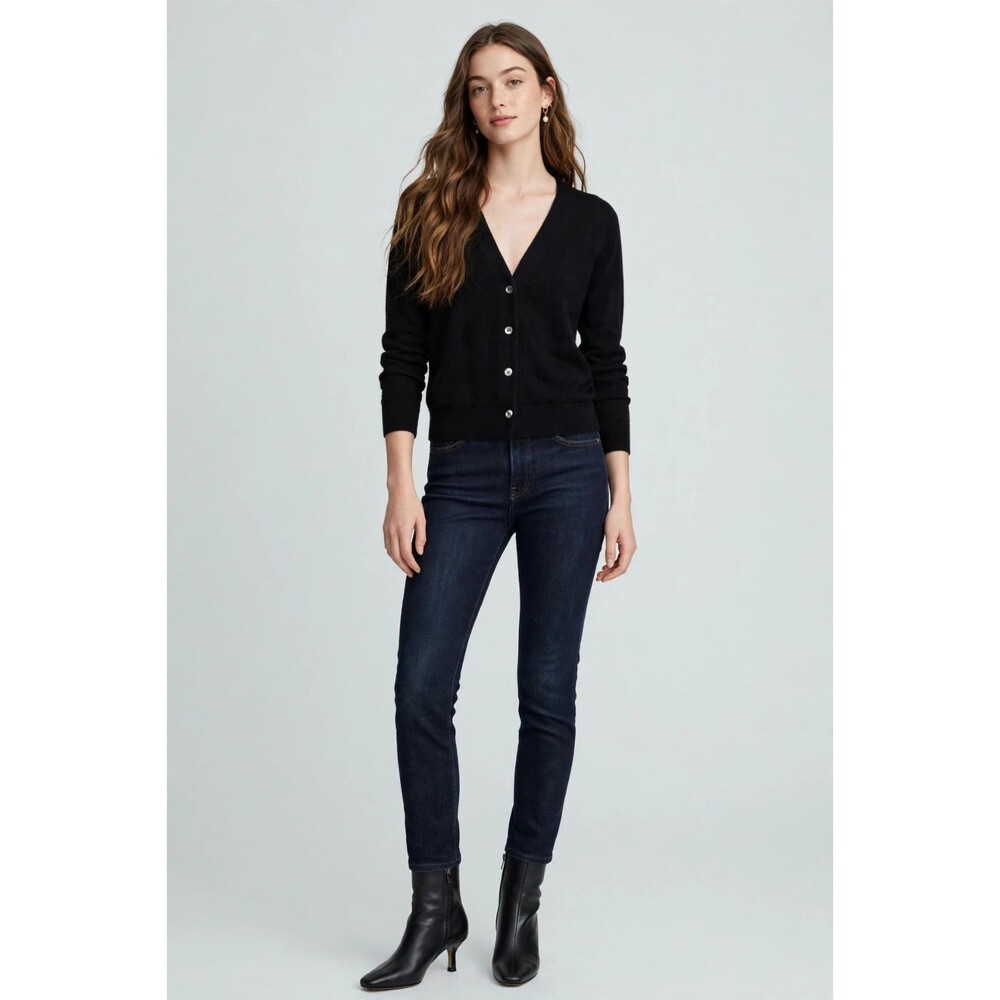 Uniqlo +J Cashmere Cardigan Womens Black V-Neck Button Front L FLAW